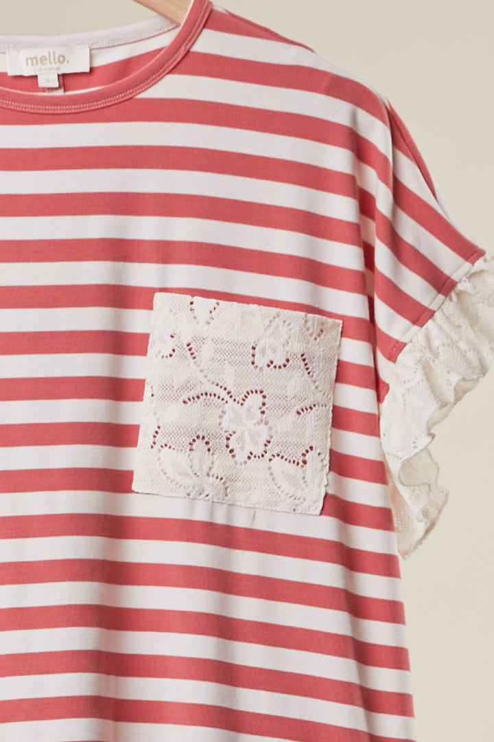 STRIPED TOP WITH LACE TRIM