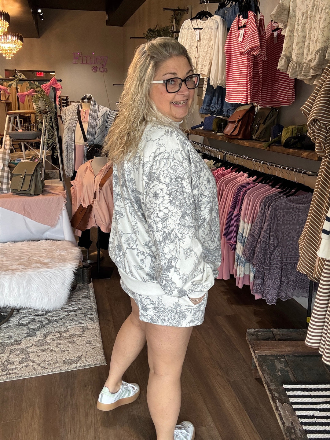 Floral Mock Neck Sweatshirt & Short Set