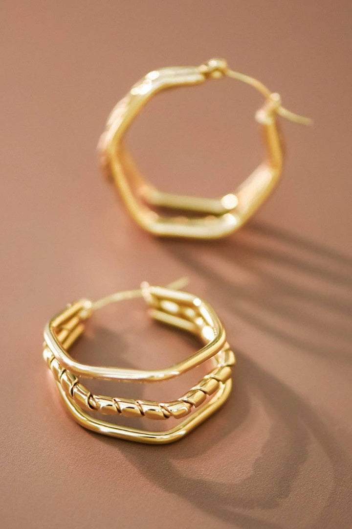 18K Gold Plated Waterproof Stainless Steel Hoop Earrings - 7102
