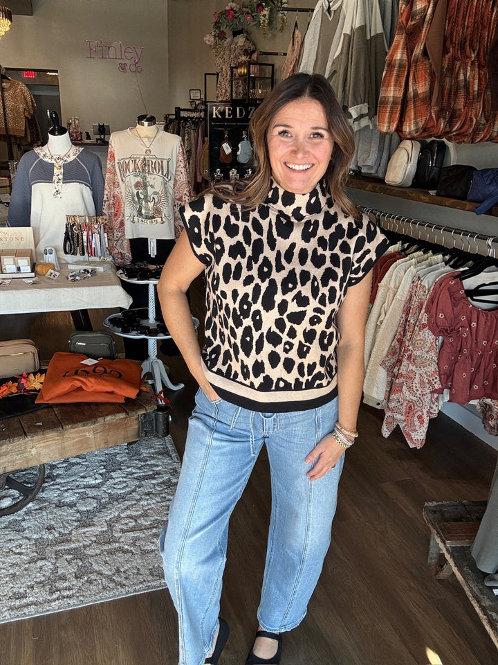 Leopard Print Knit Sweater Top