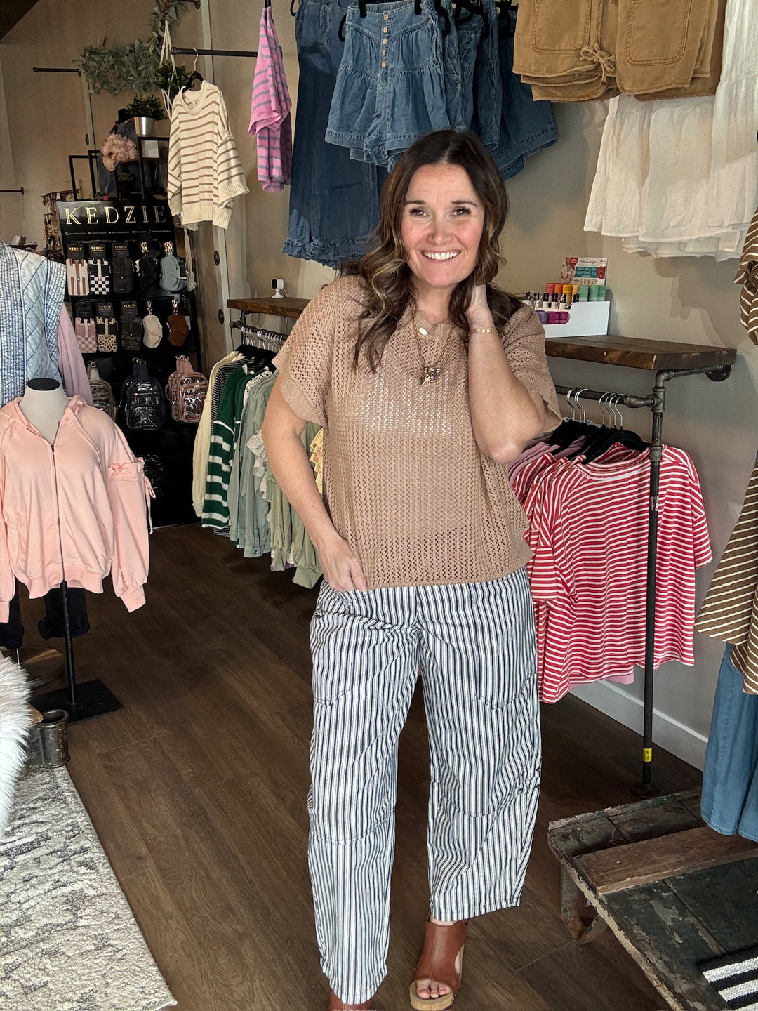 Taupe Open Knit Top