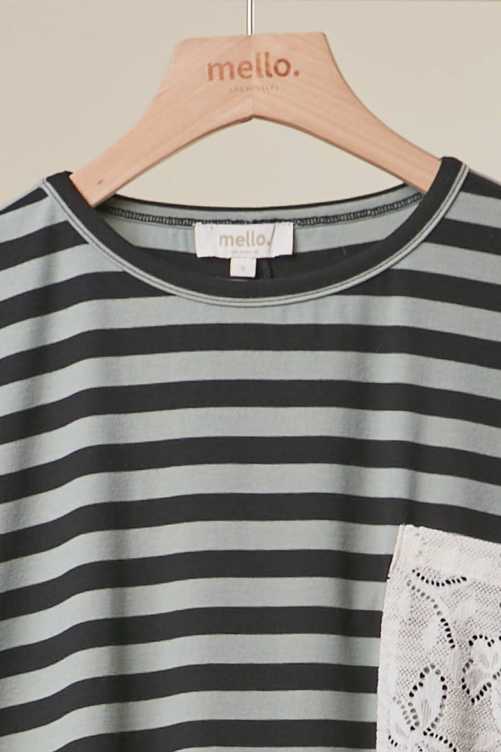 STRIPED TOP WITH LACE TRIM
