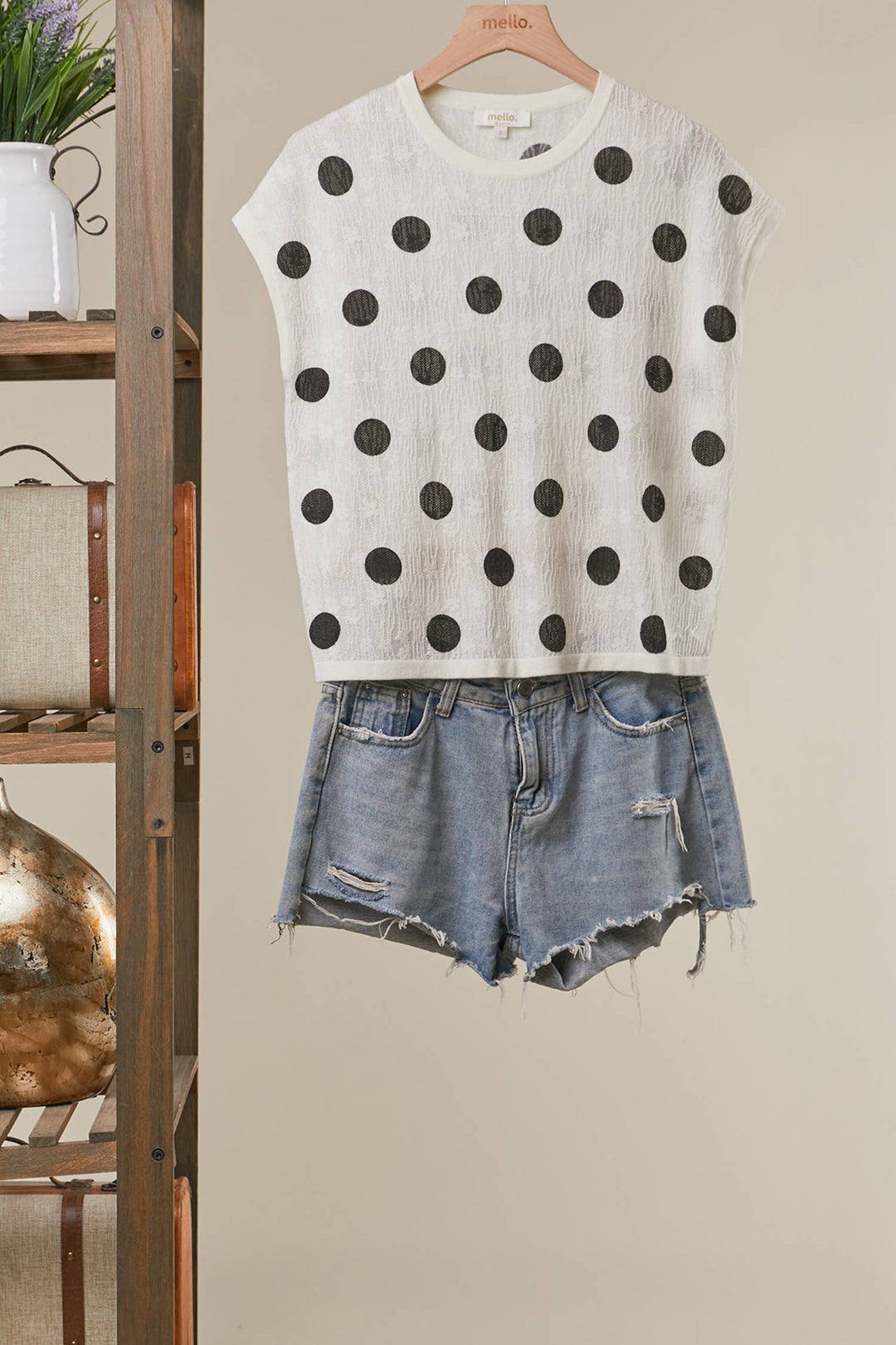 Textured Polka Dot Cap Sleeve Top