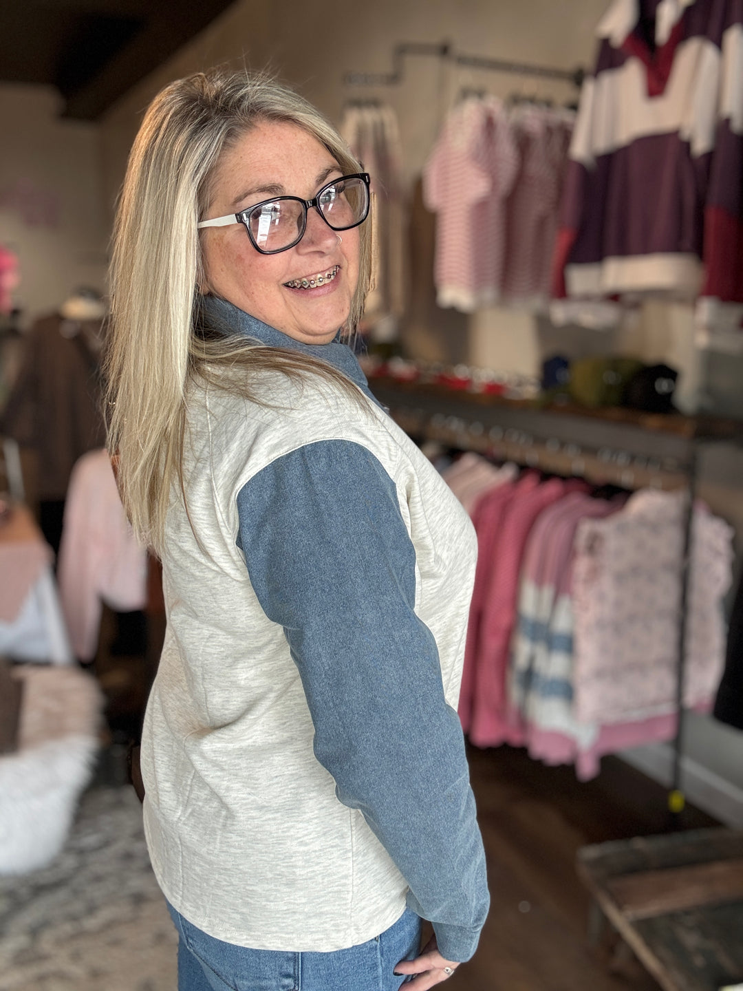 Denim Patch Grey Sweatshirt