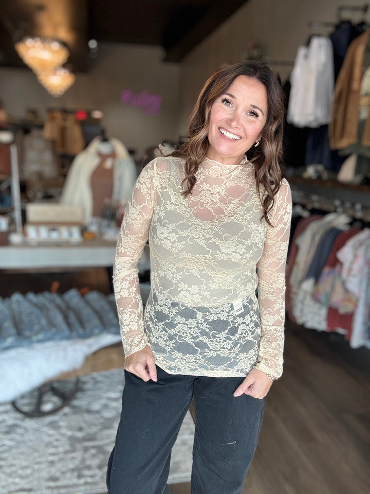 Ivory Mock Neck Lace Top