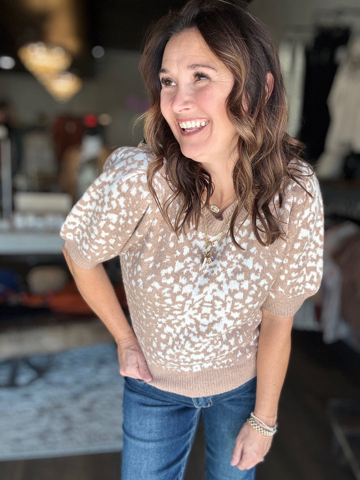 Animal Print Tan Sweater Top