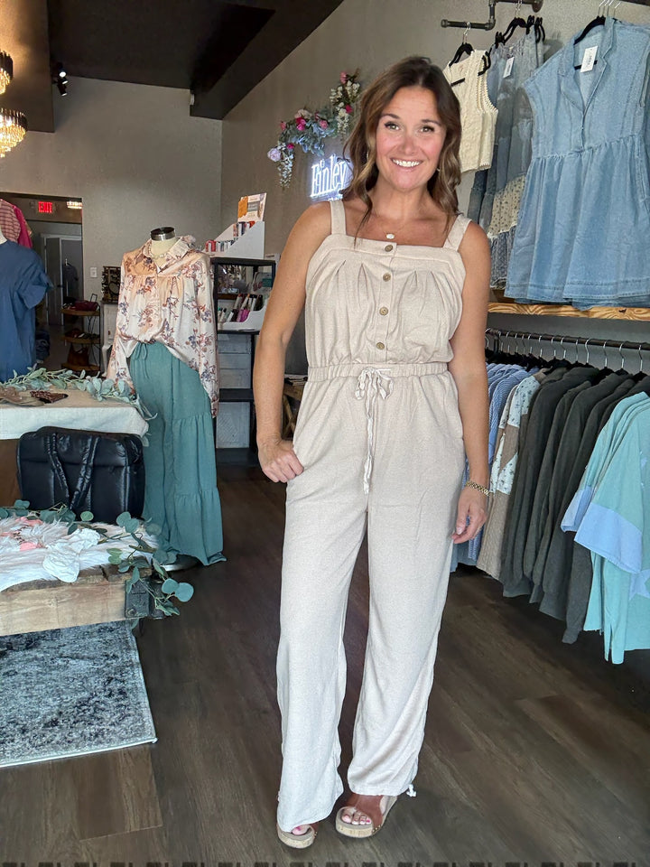 Khaki Textured Jumpsuit