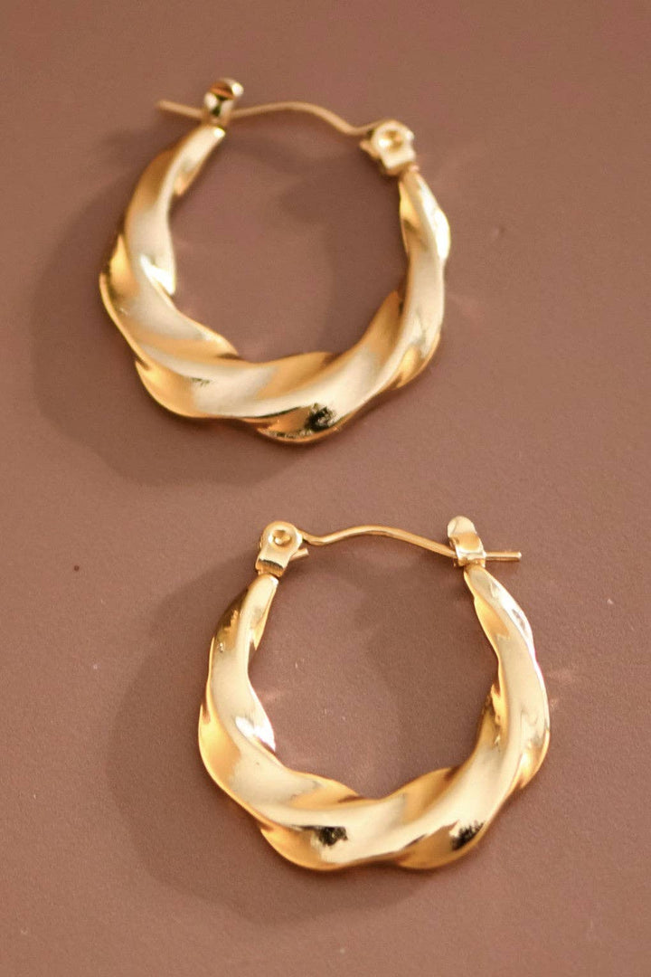 18K Gold Plated Waterproof Stainless Steel Hoop Earrings - 7661