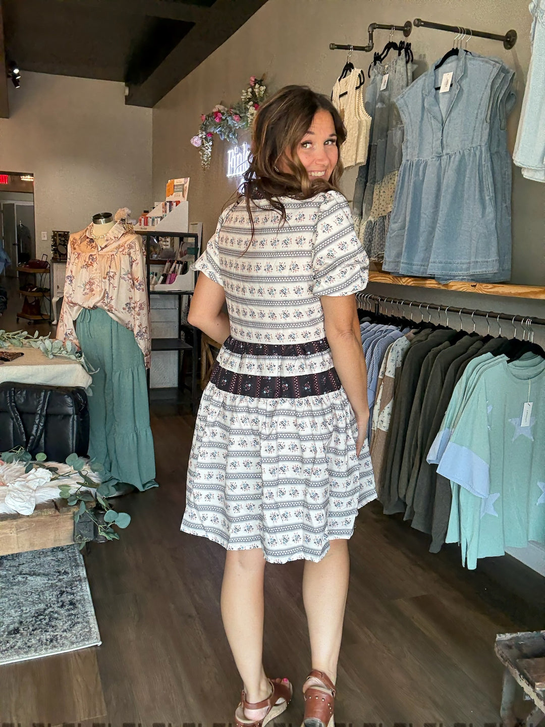 Boho Floral Striped Dress