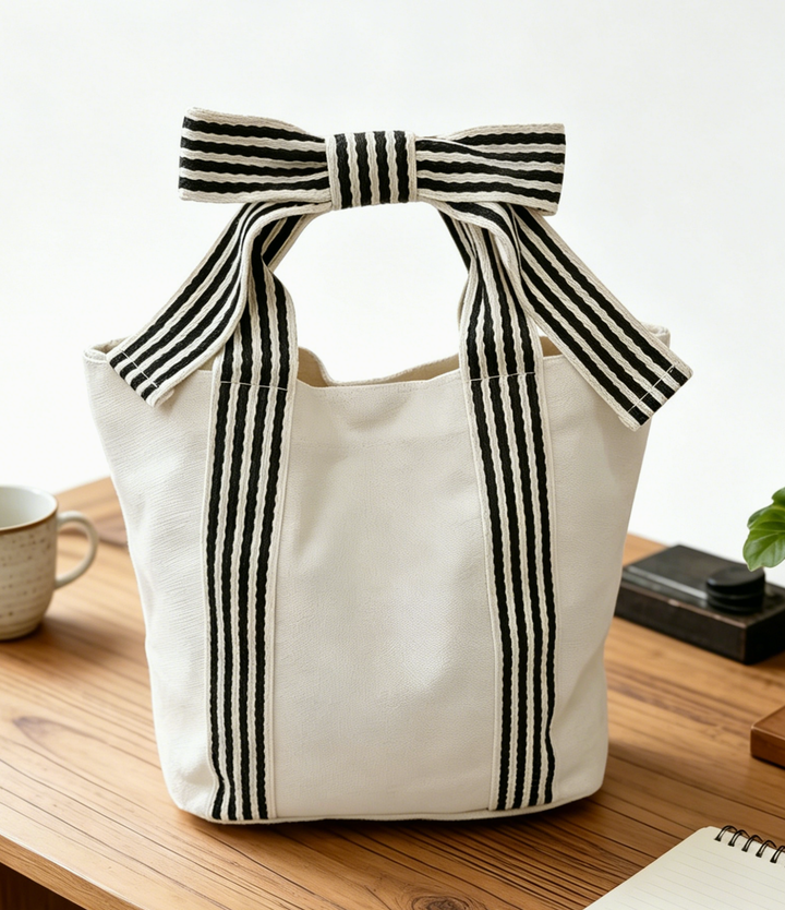 Mini Striped Tote Bag Beach Bow Handle Bag