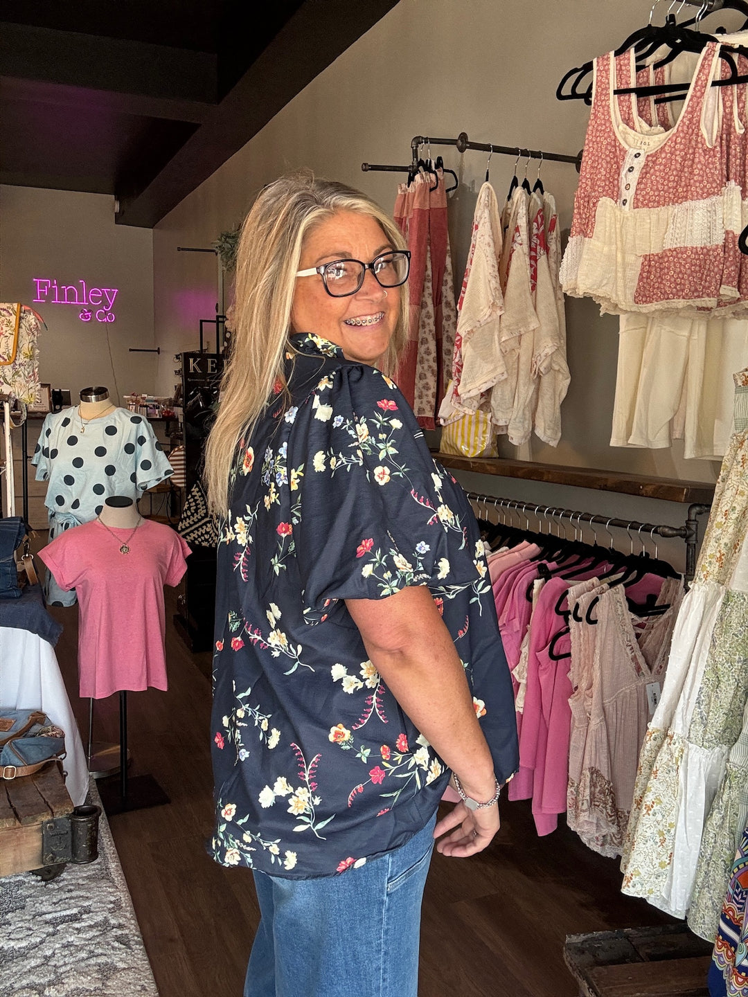 Fall Floral Navy Blouse
