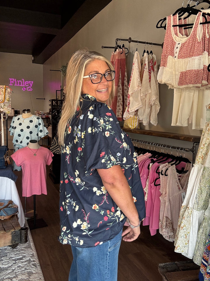 Fall Floral Navy Blouse