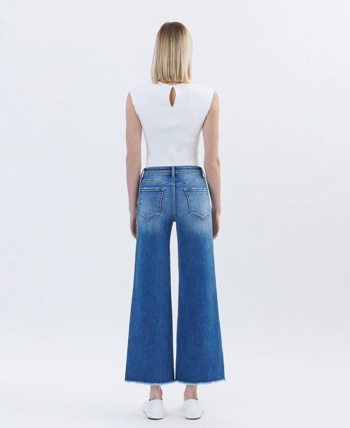 HIGH RISE RAW HEM ANKLE WIDE LEG JEANS LV1683