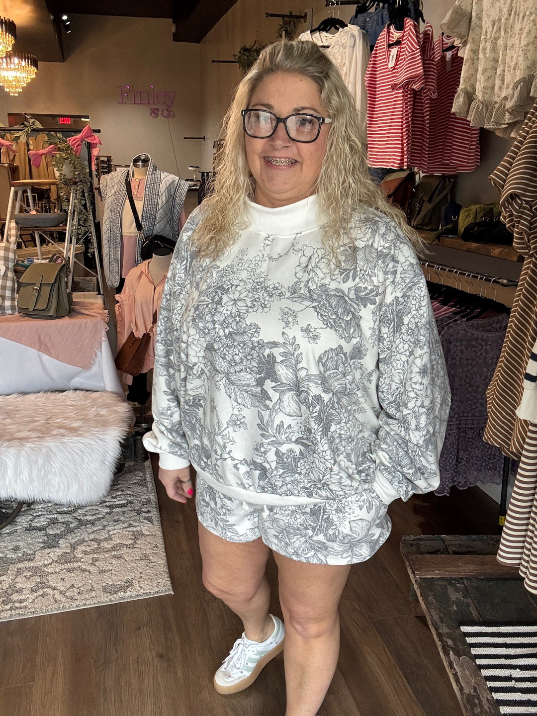 Floral Mock Neck Sweatshirt & Short Set