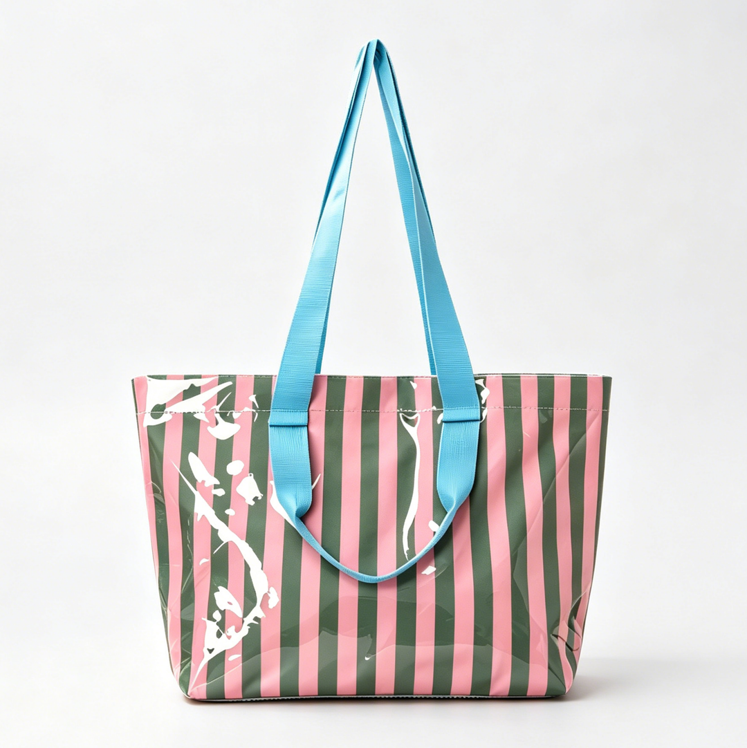 Color Block Striped Tote Bag Shoulder Waterproof Beach Bag