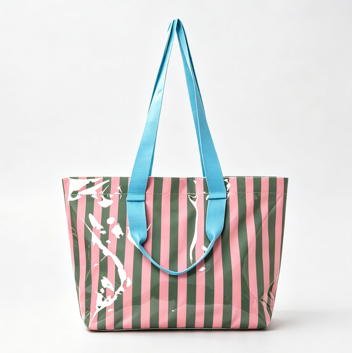 Color Block Striped Tote Bag Shoulder Waterproof Beach Bag