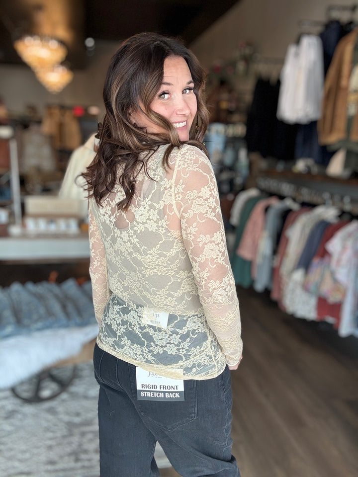 Ivory Mock Neck Lace Top