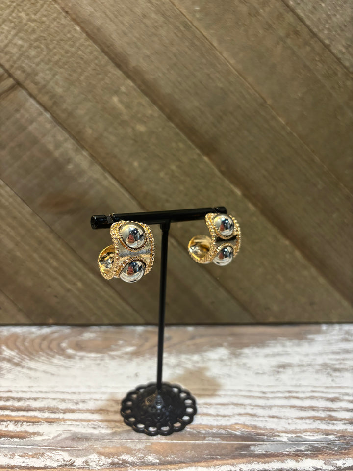 Gold Hoop Silver Studded Earring