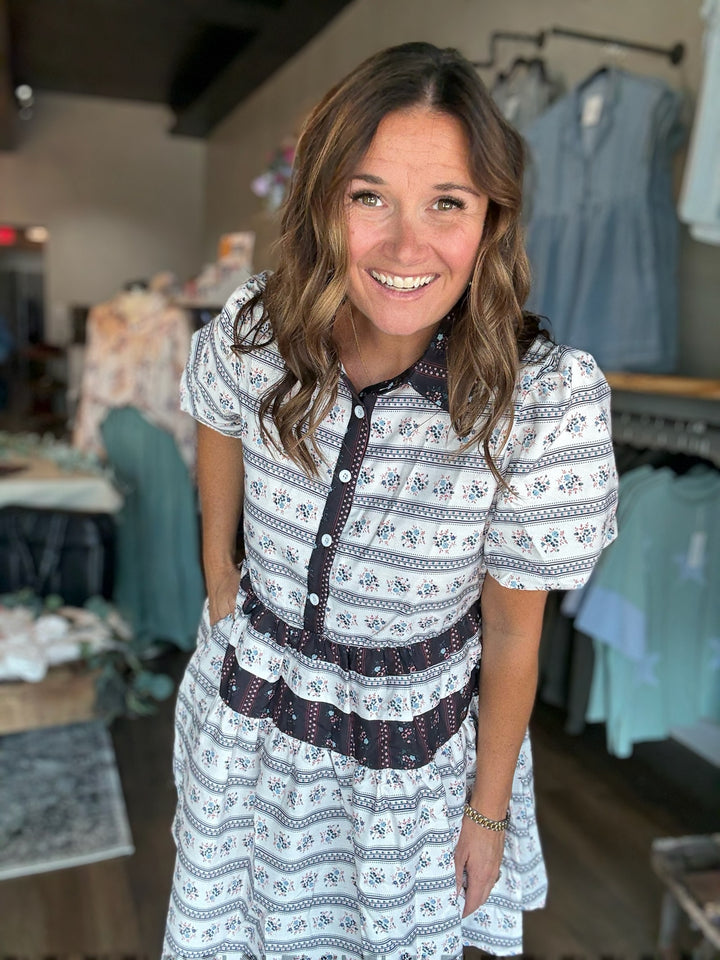 Boho Floral Striped Dress