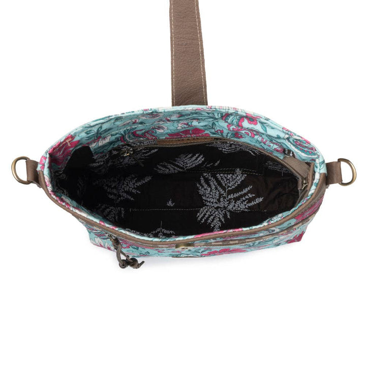 Aspendale upcycled canvas Bag for Women Blue with leather details