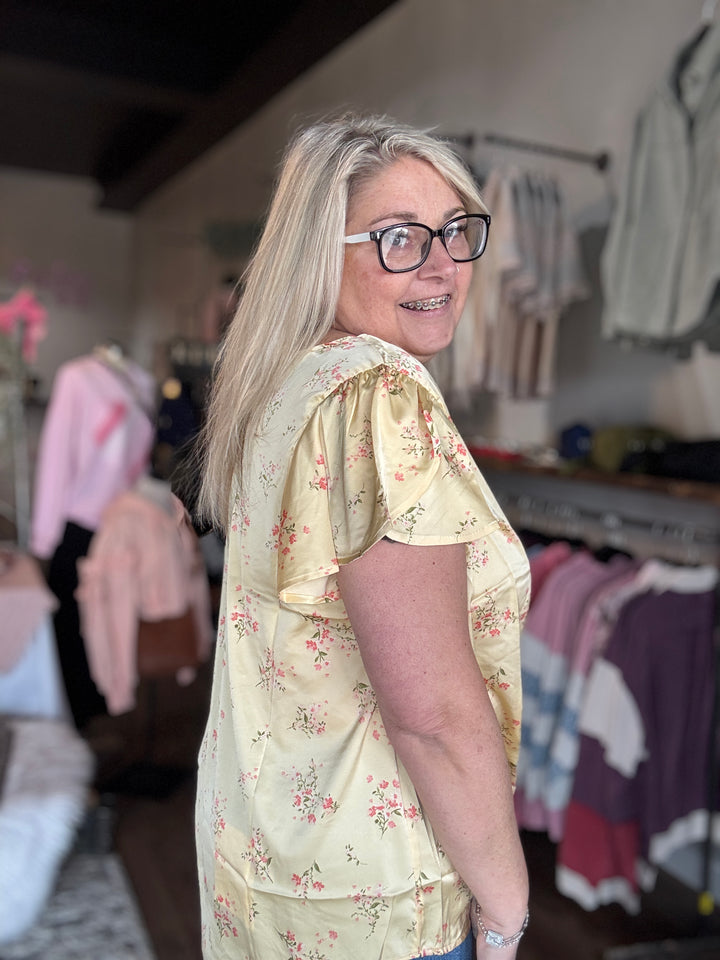 Buttercream Floral Scalloped Top