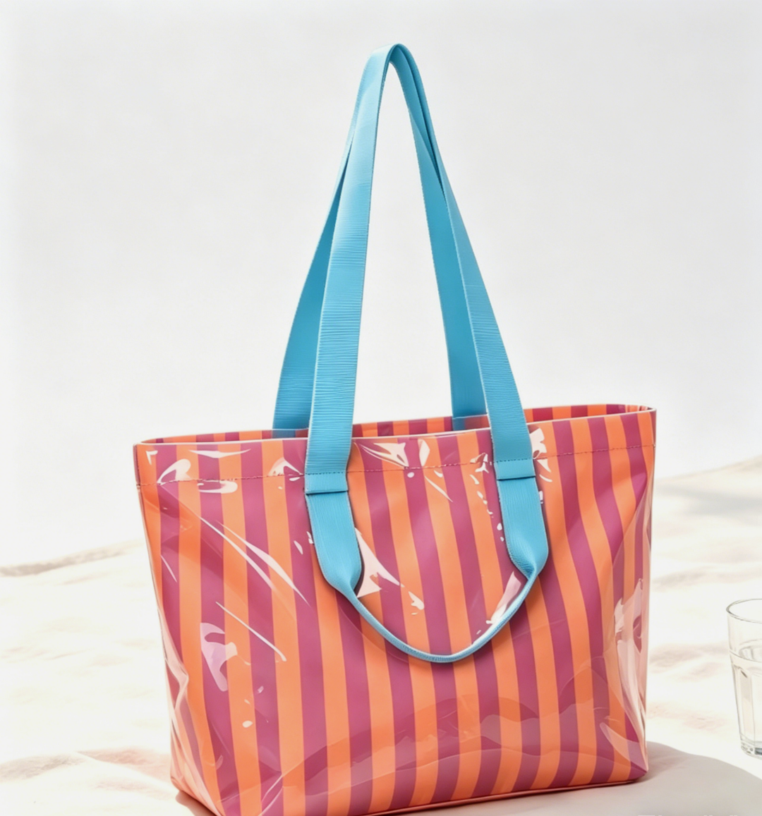 Color Block Striped Tote Bag Shoulder Waterproof Beach Bag