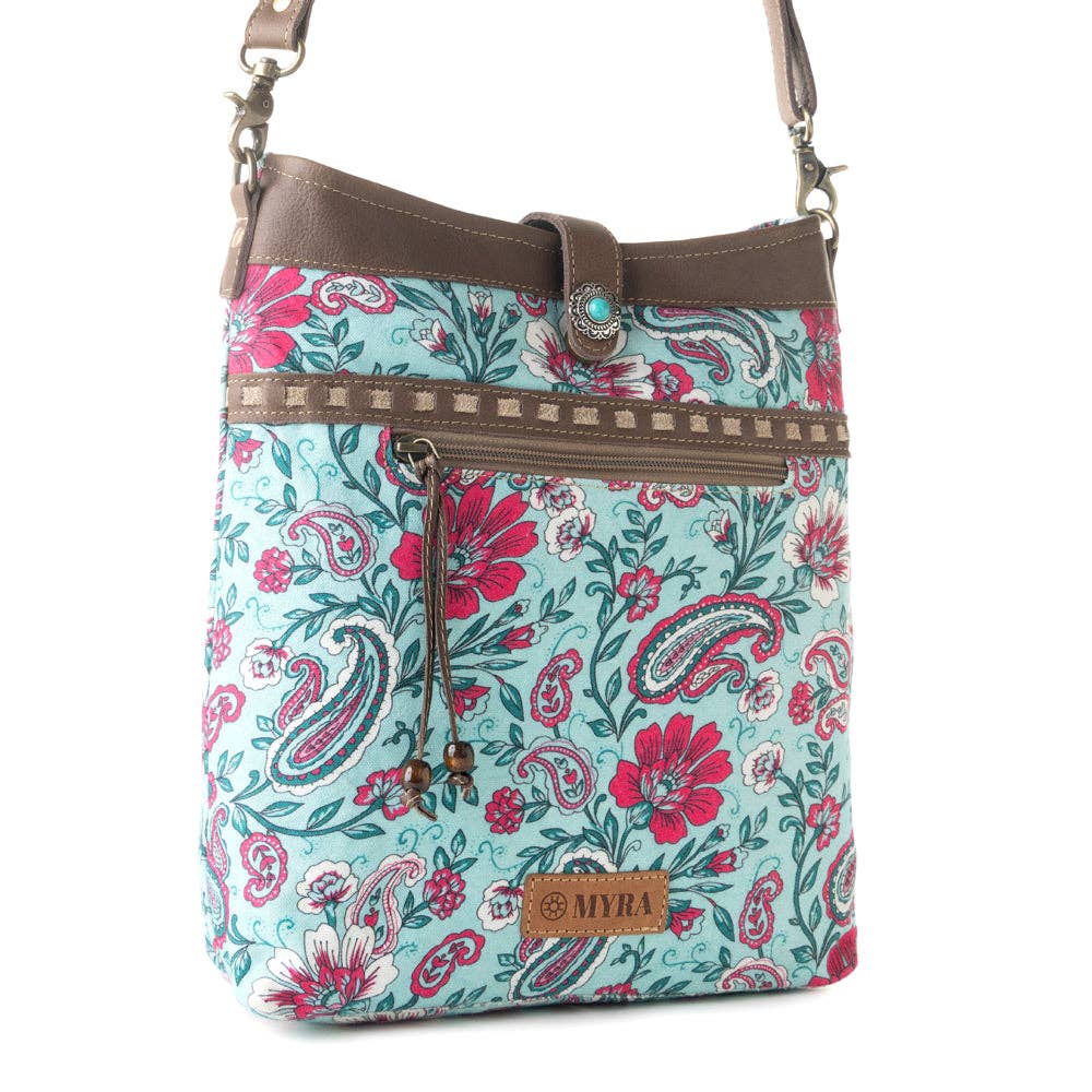 Aspendale upcycled canvas Bag for Women Blue with leather details