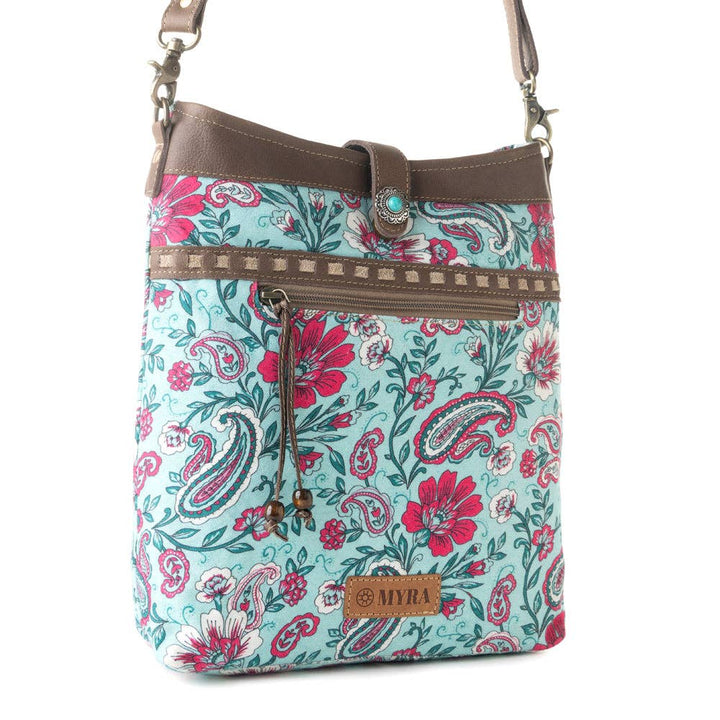 Aspendale upcycled canvas Bag for Women Blue with leather details