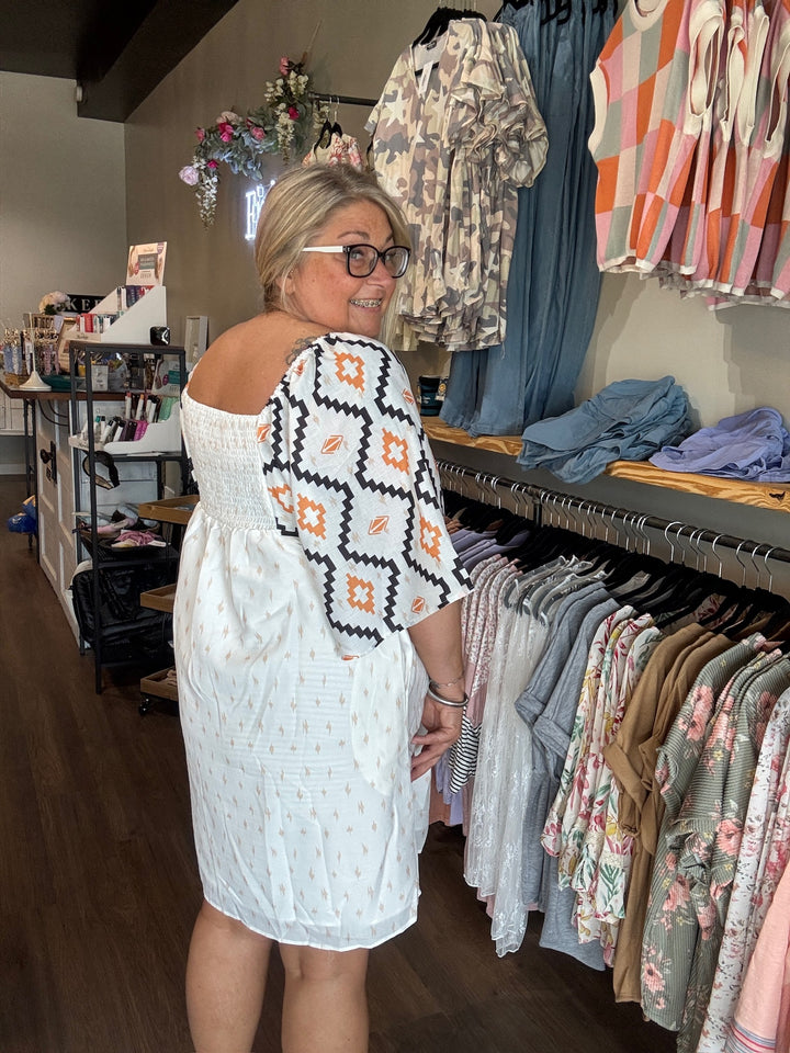 Aztec Print Pleated Mini Dress