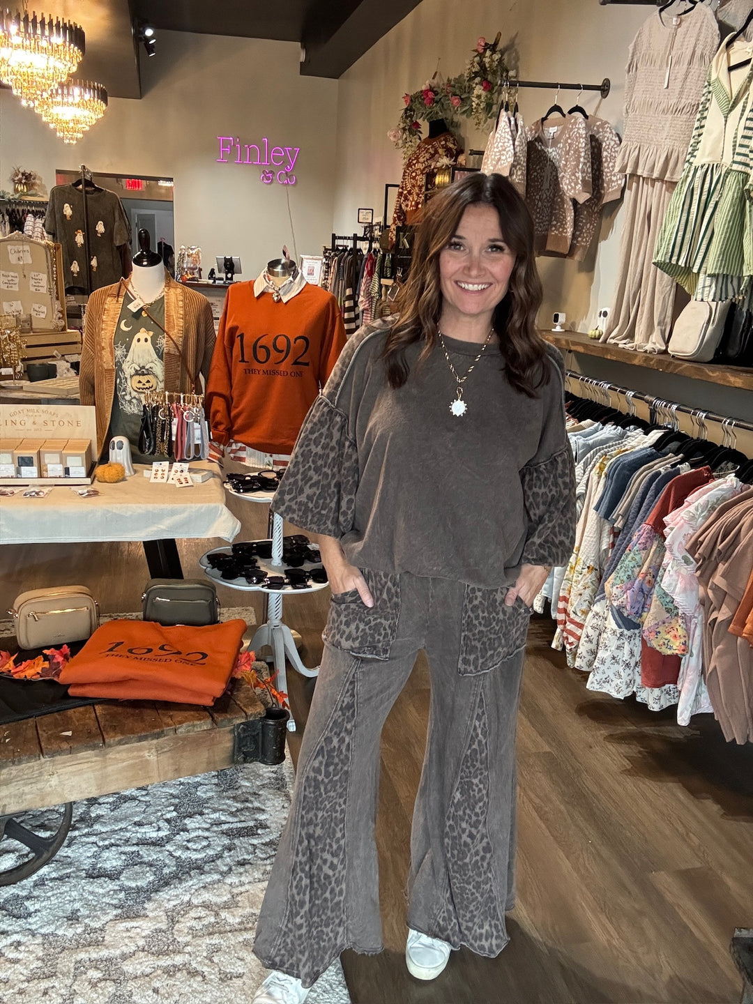 Brown Leopard Puff Sleeve Top