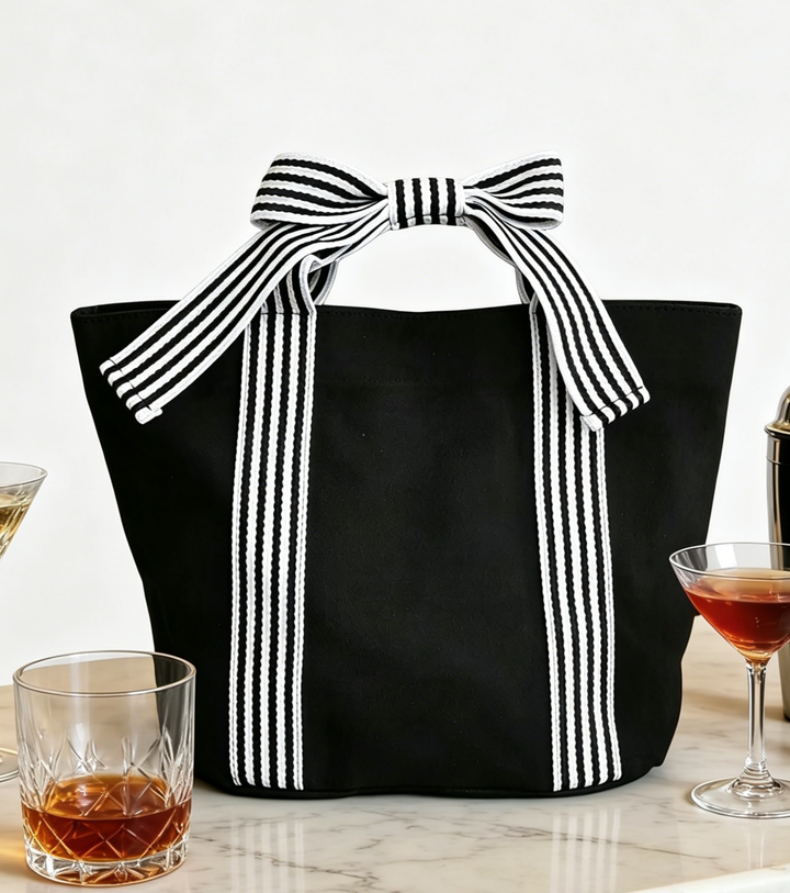 Mini Striped Tote Bag Beach Bow Handle Bag