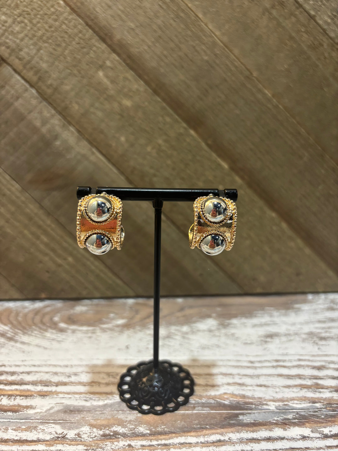 Gold Hoop Silver Studded Earring