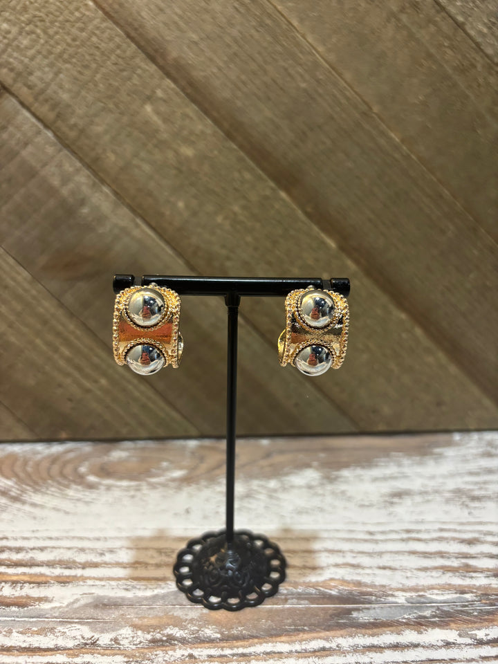 Gold Hoop Silver Studded Earring