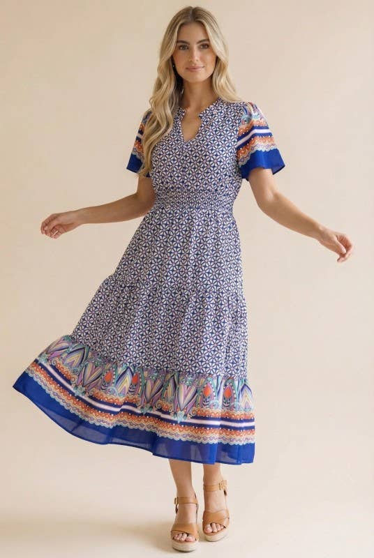 Smocked Waist Maxi Fit and Flare Woven Dress