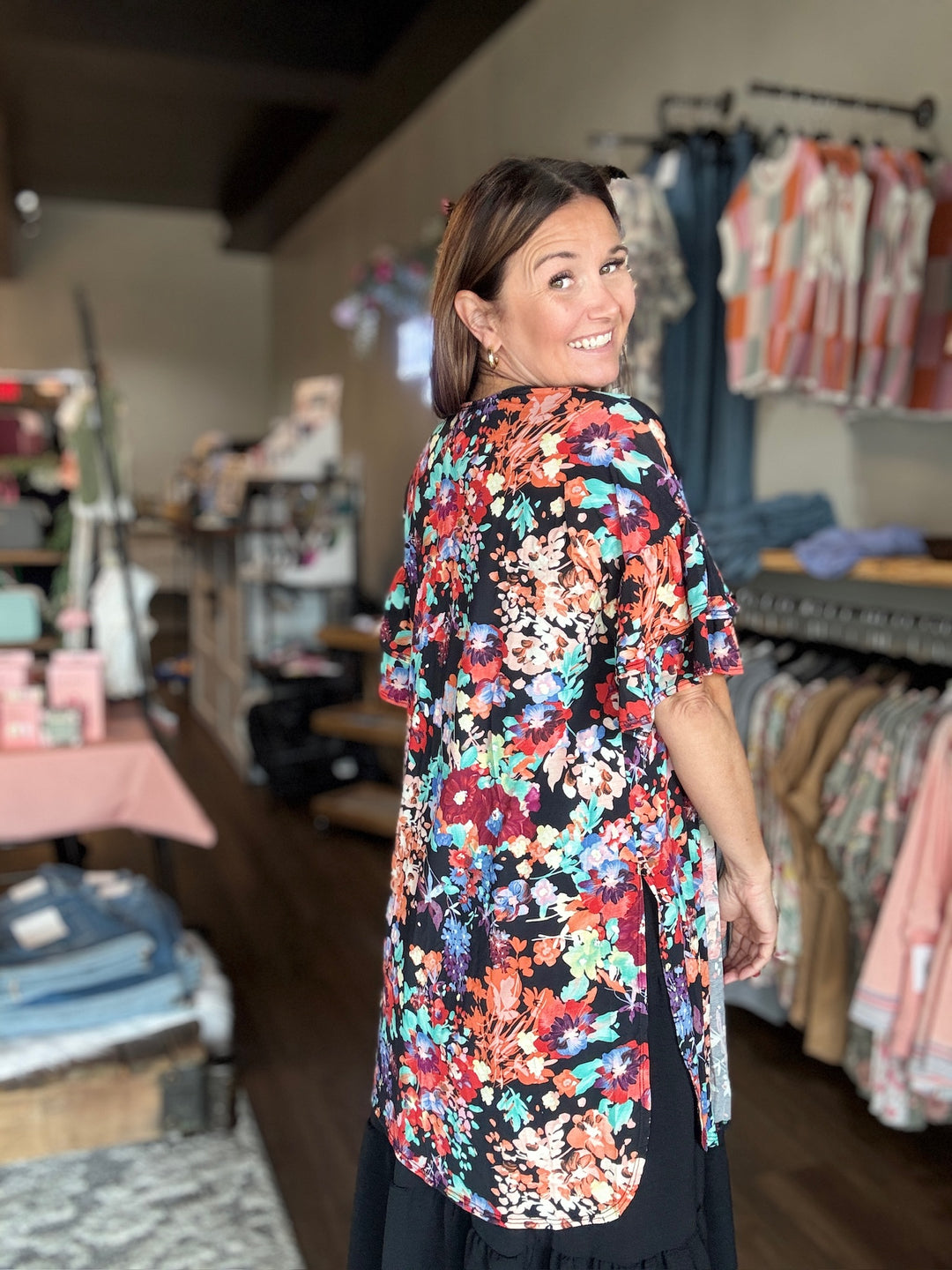 Black Floral Kimono