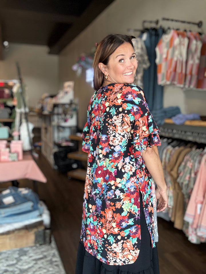 Black Floral Kimono