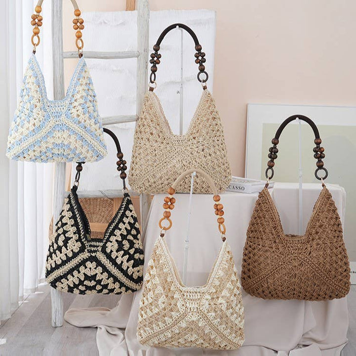 Boho Beach Vacation Straw Woven Shoulder Bag