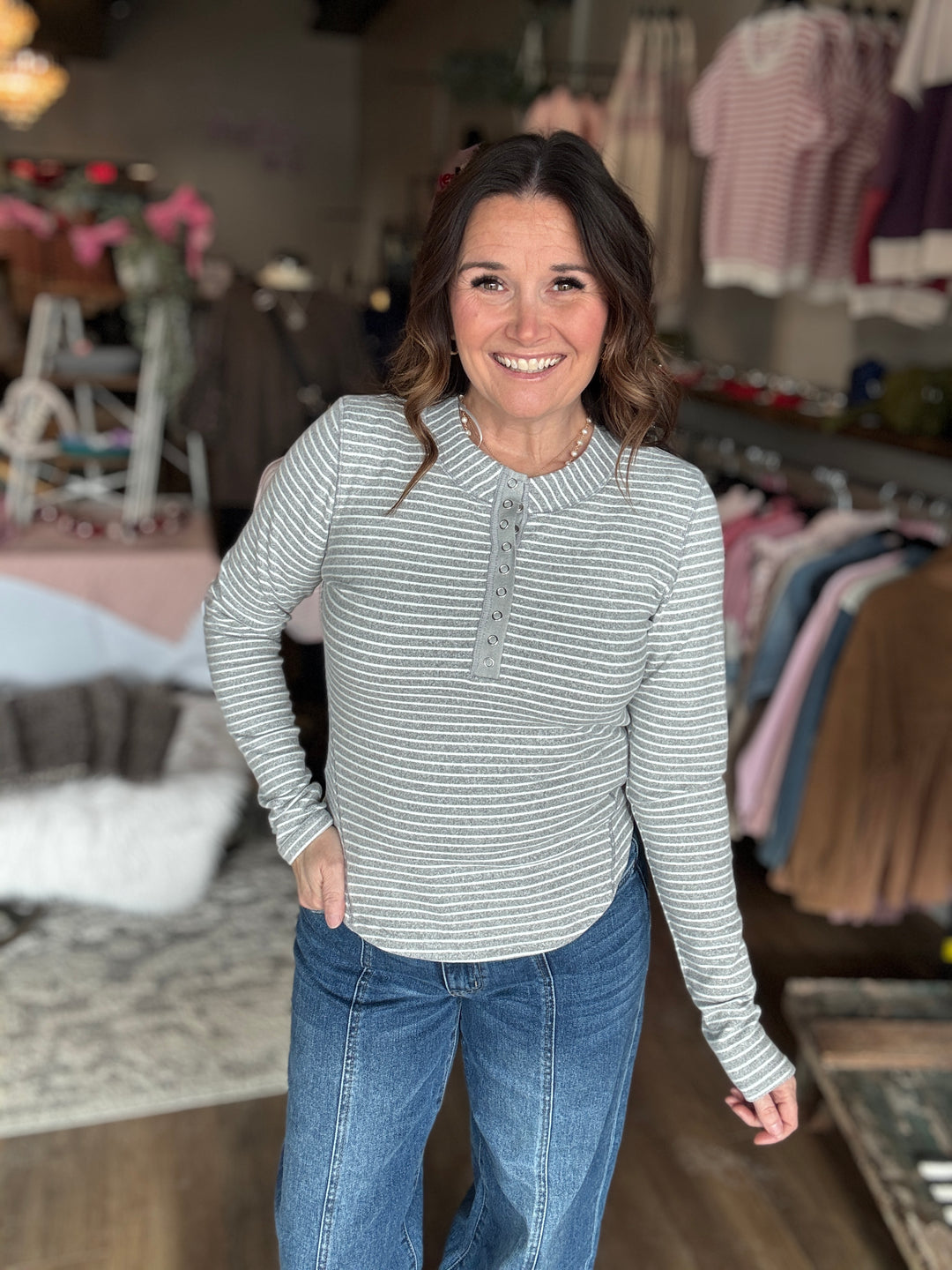 Striped Henley Knit Top