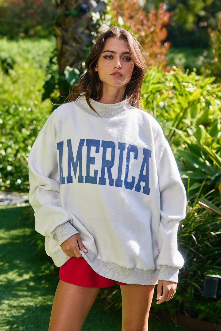 ****PREORDER WILL NOT BE HERE UNITIL JULY****. Reversible USA Grey Mock Neck Sweatshirt