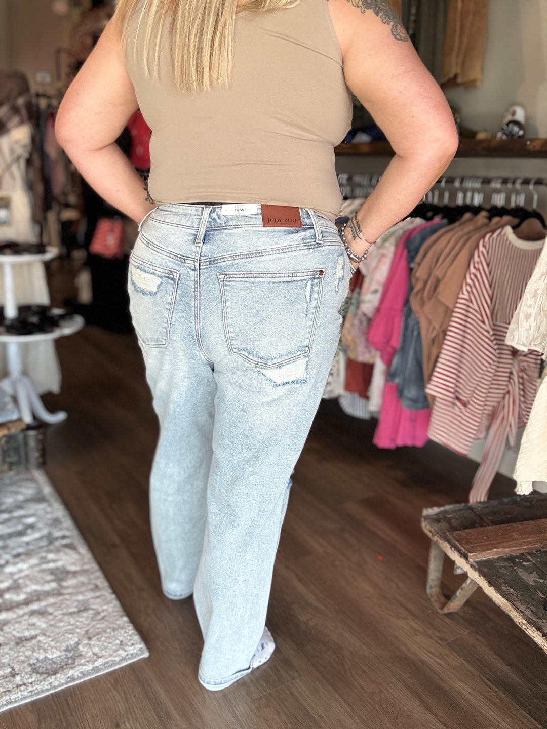 Judy Blue Mid Rise Boyfriend Distressed Jeans