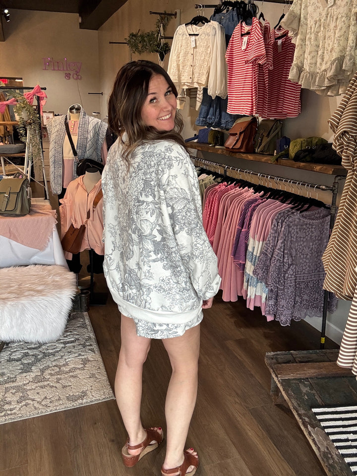 Floral Mock Neck Sweatshirt & Short Set