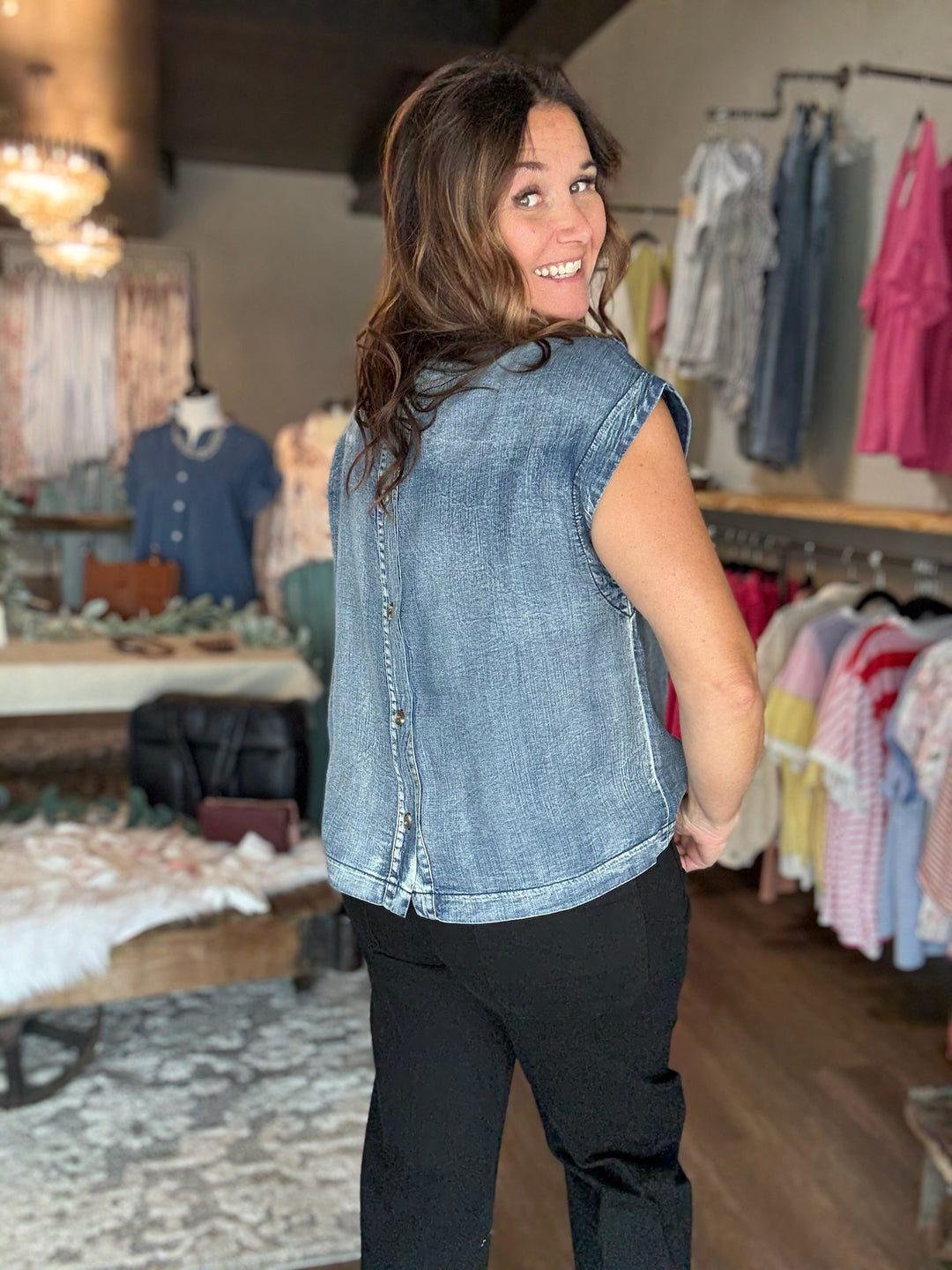 Washed Chambray Top
