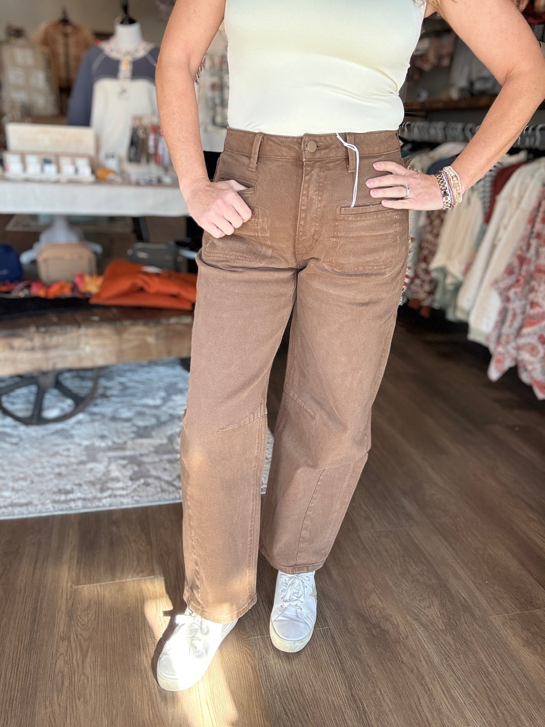 Lovervet Brown Barrel Leg Jeans