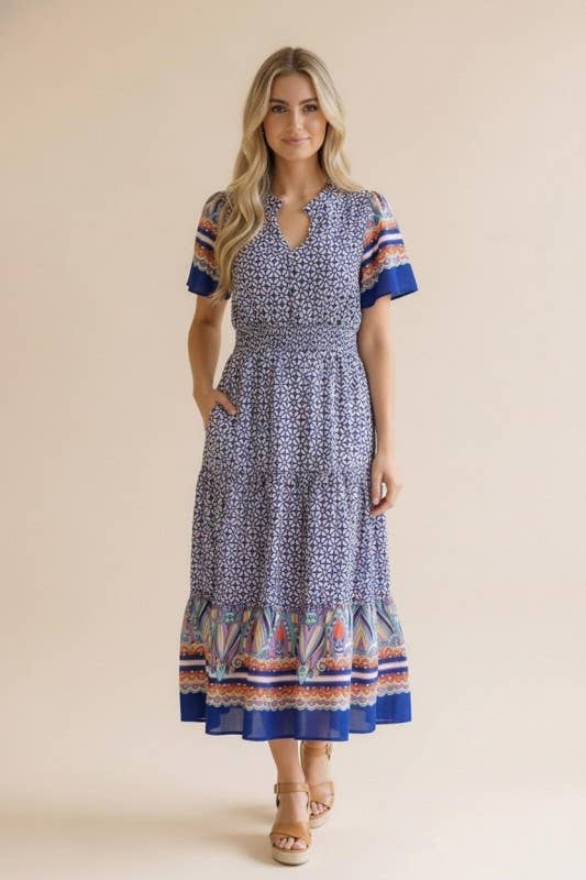 Smocked Waist Maxi Fit and Flare Woven Dress