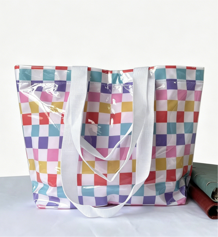 Color Block Striped Tote Bag Shoulder Waterproof Beach Bag
