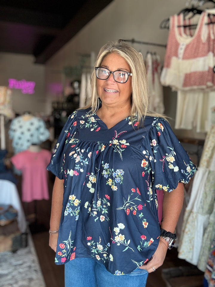 Fall Floral Navy Blouse