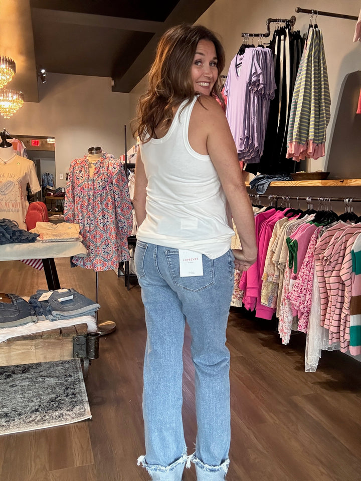 Lovervet Mid Rise Cuffed Straight Leg Jeans