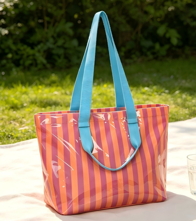 Color Block Striped Tote Bag Shoulder Waterproof Beach Bag