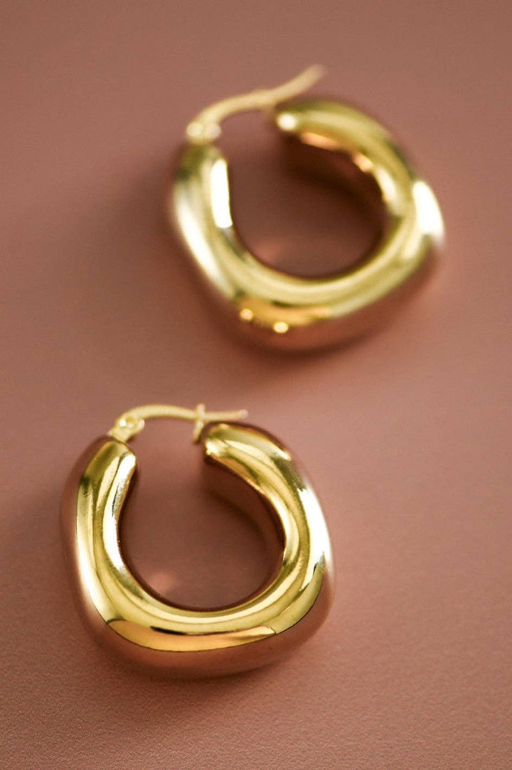 18K Gold Plated Waterproof Stainless Steel Hoop Earrings - 7367