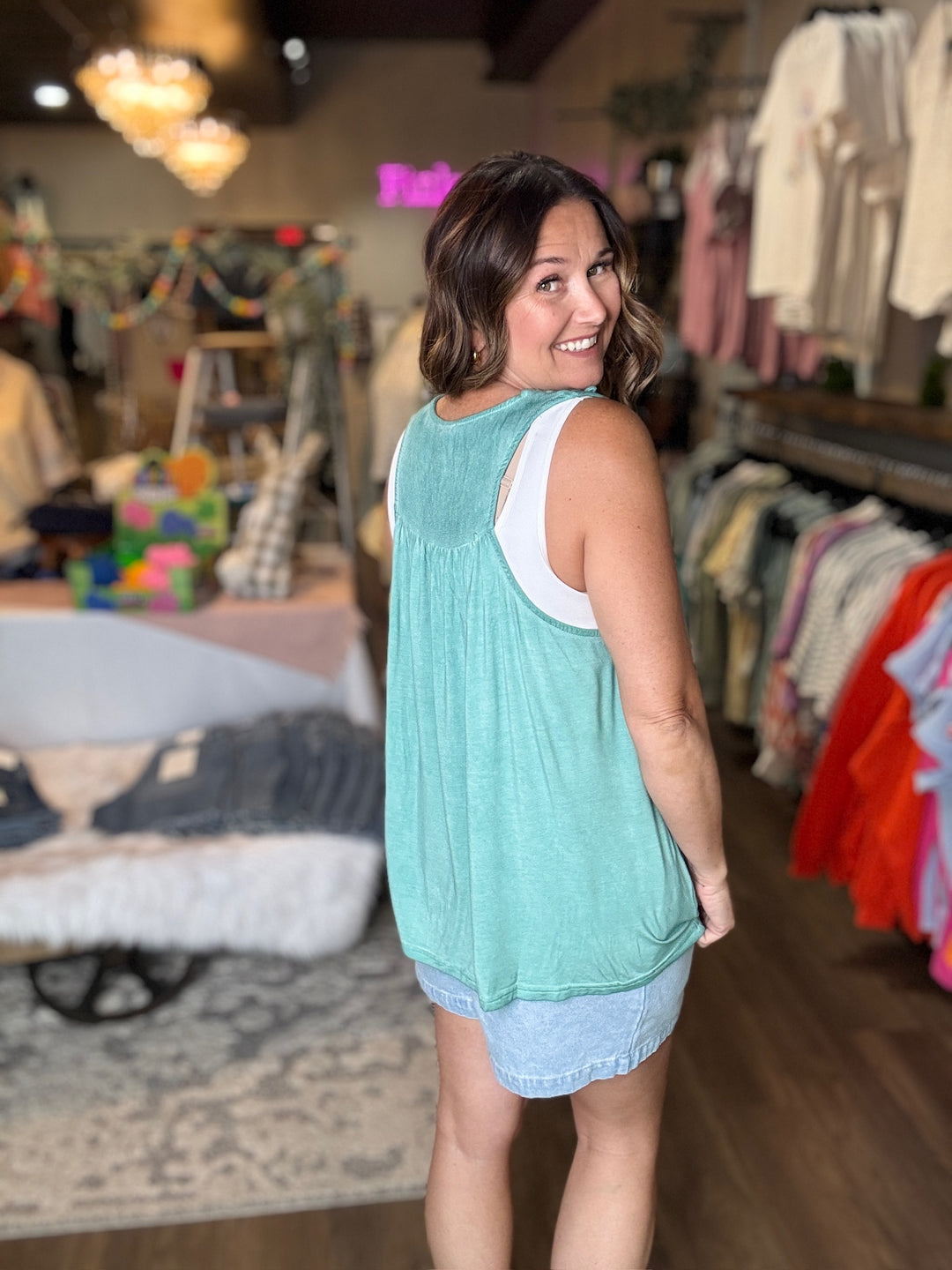 Spring Emerald Floral Lace Tank